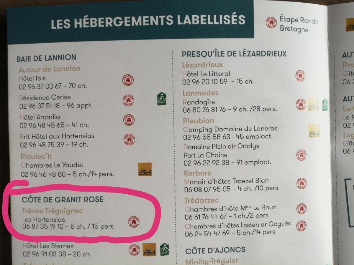 Les Hortensias Gr 34 - Chambres D'Hotes Trévou-Tréguignec Esterno foto